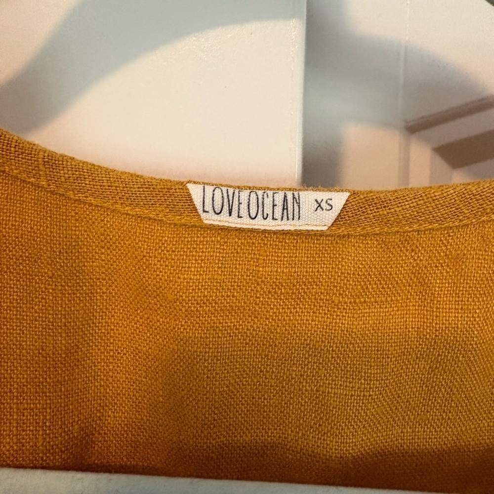 Love Ocean Skye Linen dress short sleeve midi autumn gold size XS - Picture 4 of 12
